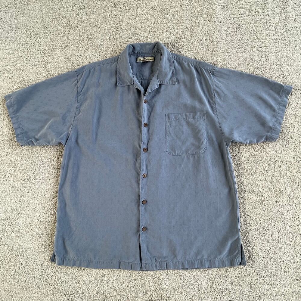 🔥Tommy Bahama 100% Silk Arrow Pattern Sun Faded Hawaiian Tropical Beach Shirt L